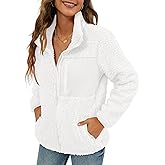 VVK Women's Fashion Faux Shearling Shaggy Full Zip Coats Warm Winter Patchwork Jackets with Pocket