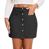 Lzkehcy Womens Vintage High Waist Button Corduroy A-line Skirt Bodycon Mini Pencil Skirt with Pockets