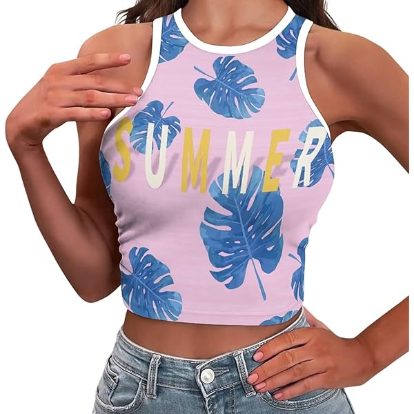 Blusa Corta De Manga Media Con Tampado Tropical Y Lazo En La Palda