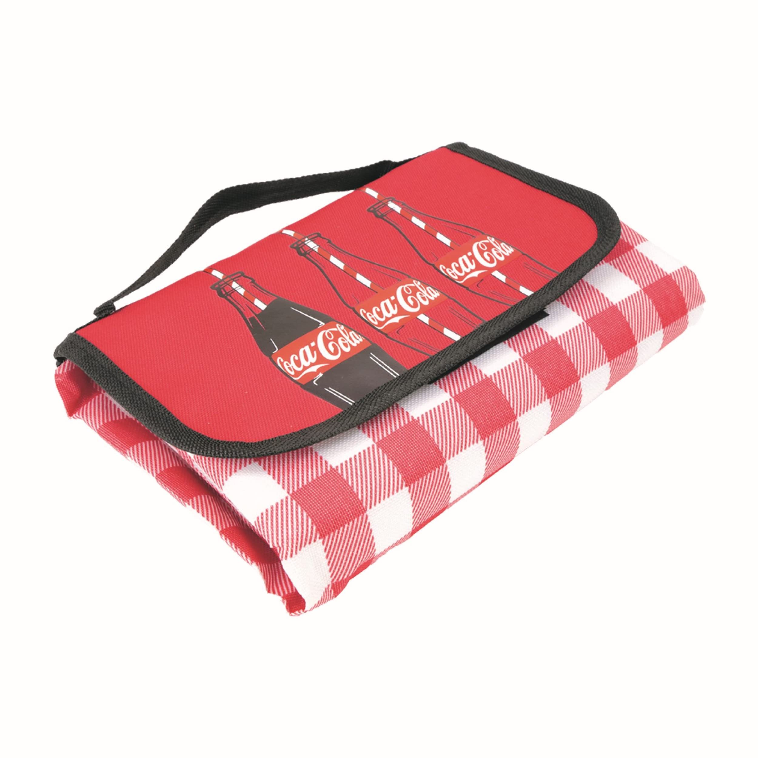 Kimm & Miller Coca Cola Picnic Blanket Waterproof - Beach Blanket with Carry Handle - Original Coke Merchandise Checkered Camping Mat - 200 x 147 Centimetres - Polyester Material