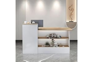 Nuipesn Modern Reception Desk with Transaction Counter & Storage Lockable Drawer - LED Light for Office (White+Natural, 47.24" L x 19.7" W x 39.4" H)
