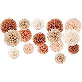 AOBKIAT Weddings Decorations, 16 PCS Earth Tone Brown Tissue Paper Pom Poms for Fall Decor, Halloween, Rustic Wedding, Baby Shower, Birthday, Thanksgiving