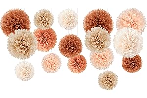 AOBKIAT Weddings Decorations, 16 PCS Earth Tone Brown Tissue Paper Pom Poms for Fall Decor, Halloween, Rustic Wedding, Baby Shower, Birthday, Thanksgiving