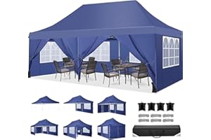 TOOLUCK Canopy 10x20 Pop Up Canopy Tent with 6 Sidewalls, Waterproof Commercial Canopy Ez Outdoor Instant Gazebo Easy to Set up Event Shelter, Garden Tents for Parties with Sandbags, Dark Blue