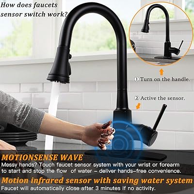Buy Motion Sensor Touchless Kitchen Faucet Soosi Automatic Pull Down Kitchen Faucet Single Handle One 3 Hole 3 Setting Sprayer Kitchen Faucets Spot Free Matte Black Lead Free Online In Turkey B07zm1pdrz