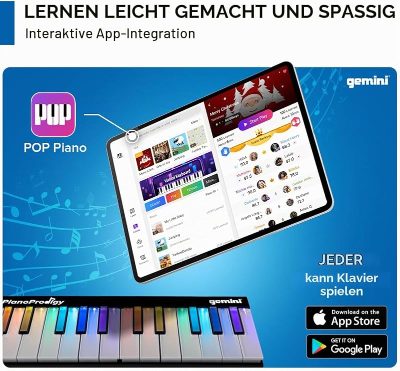 Sound PianoProdigy – Beleuchtete 24er Bluetooth-Tastatur – Tragbares und erweiterbares Piano für angehende Musiker – MIDI-Funk-Controller für iOS/Android-Geräte (erfordert eine App)
