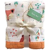 Muslin Soft Swaddle Blanket, Baby Blankets for Boys Girls Toddler, Multiple Layer Swaddle Wrap, Practical Size 43 X 45 inchs (Fox Bear)