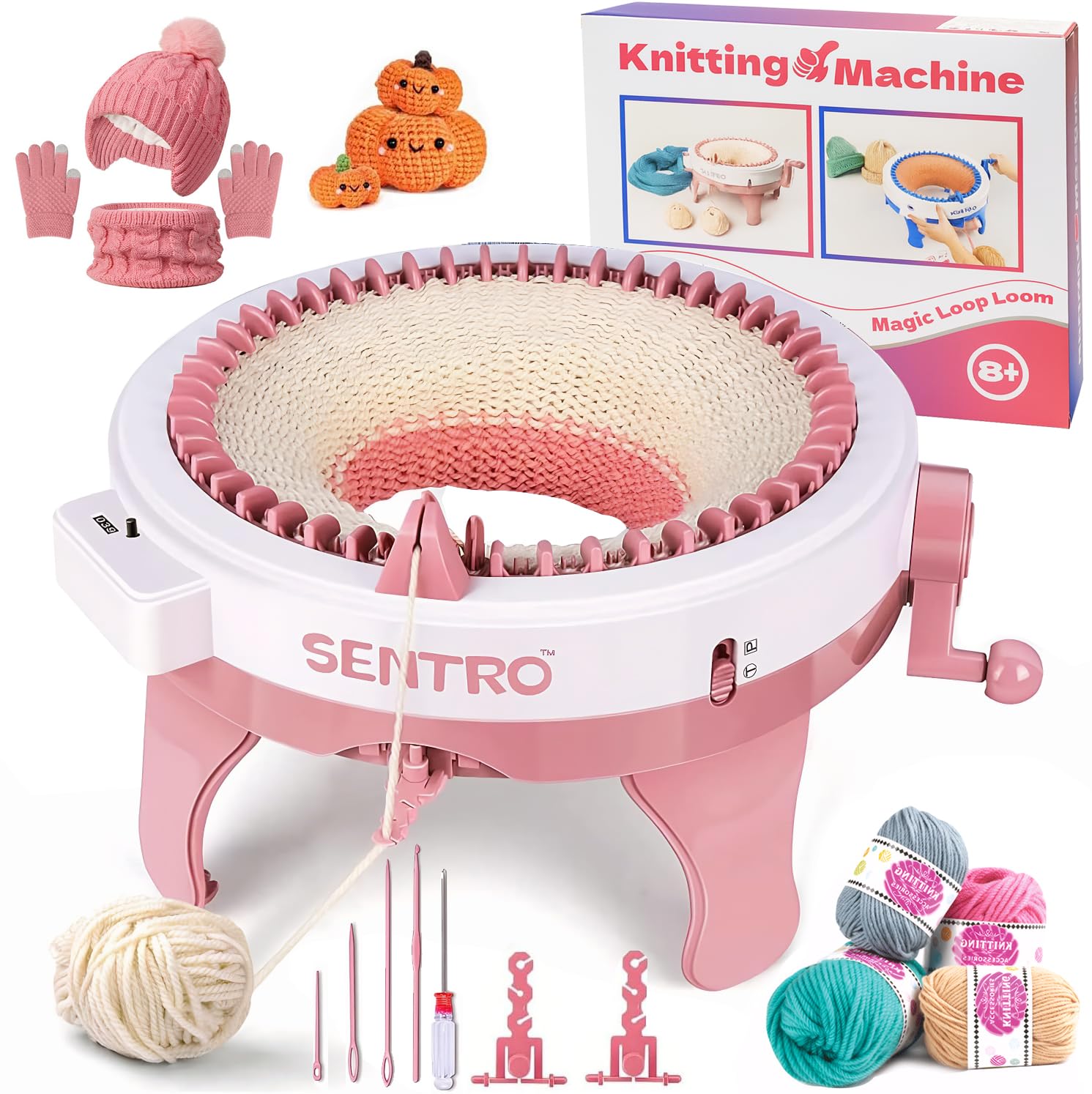 Photo 1 of BZVV SENTRO Knitting Machine, 48 Needles Smart Knitting Crochet Machine with Row Counter for Adults and Beginners, Weaving Loom Machine Kit for Christmas New Year Gifts (Pink)