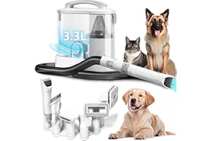 TABLENCO Pet Hair Vacuum for Shedding Grooming with Dog Clipper - Multipurpose Dog Grooming Kit with 3.3L Large Capacity Dust Box and Dryer Hair, 6 Pieces Grooming Tools for Dogs and Cats (Grey & 6 in 1)
