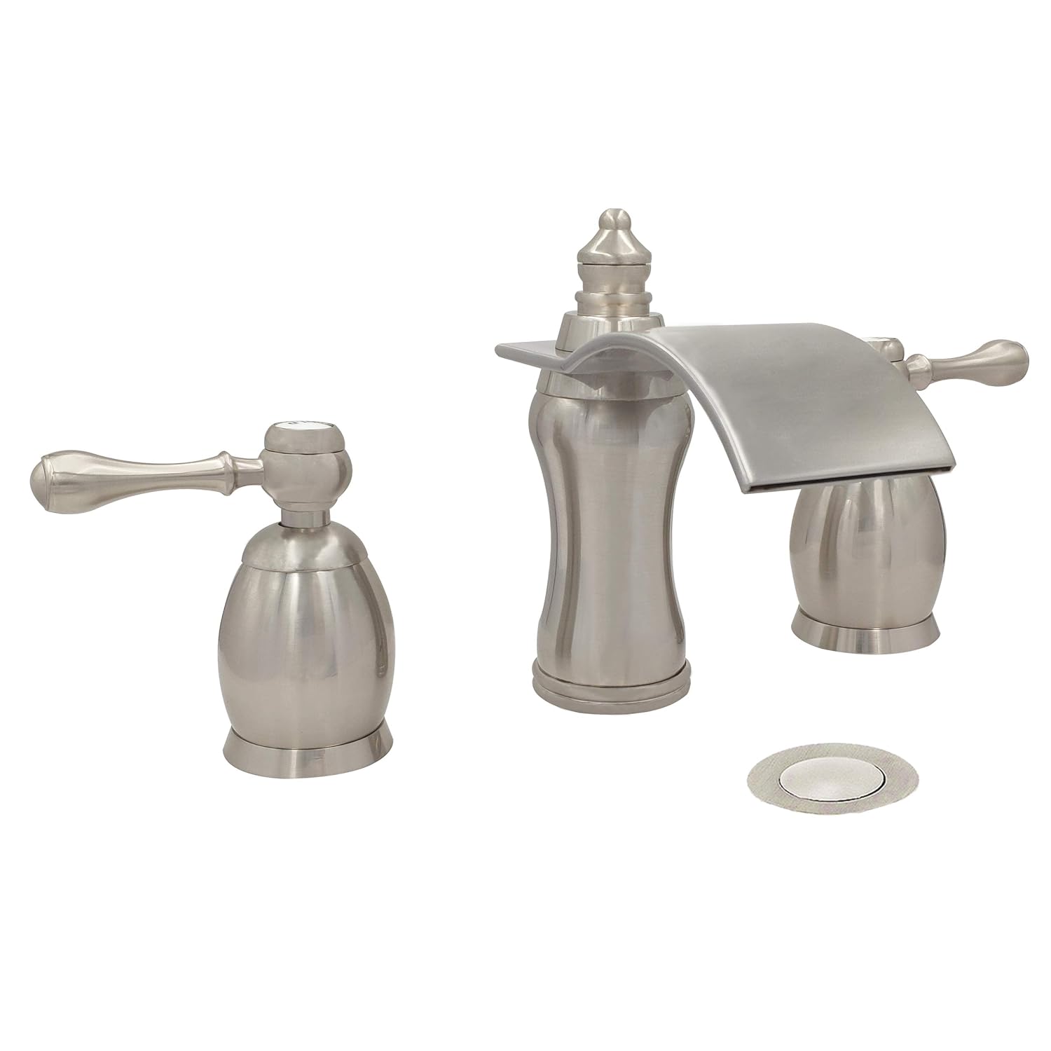 Wovier Brushed Nickel 8-16 Inch Waterfall Bathroom Sink Faucet,Two Handle Three Hole Lavatory Faucet,Widespread Basin Mixer Tap With Pop Up Drain