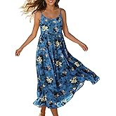 YESNO Summer Bohemian Floral Dresses for Women Spaghetti Straps Maxi Dress Casual Flowy Dresses with Pockets ES0