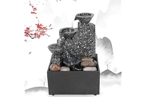 Desktop Water Fountain, USB Table Fountain with 3 Tiered LED Waterfall, Indoor Feng Shui Ornament Crafts, Calming and Relaxin