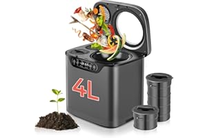 FOHERE Electric Composter for Kitchen 4L, Countertop Compost Bin Indoor with Visible Window, LED Display, Auto-Clean, Carbon Filter, Odorless, Low Noise, Turns Waste into Natural Fertilizer