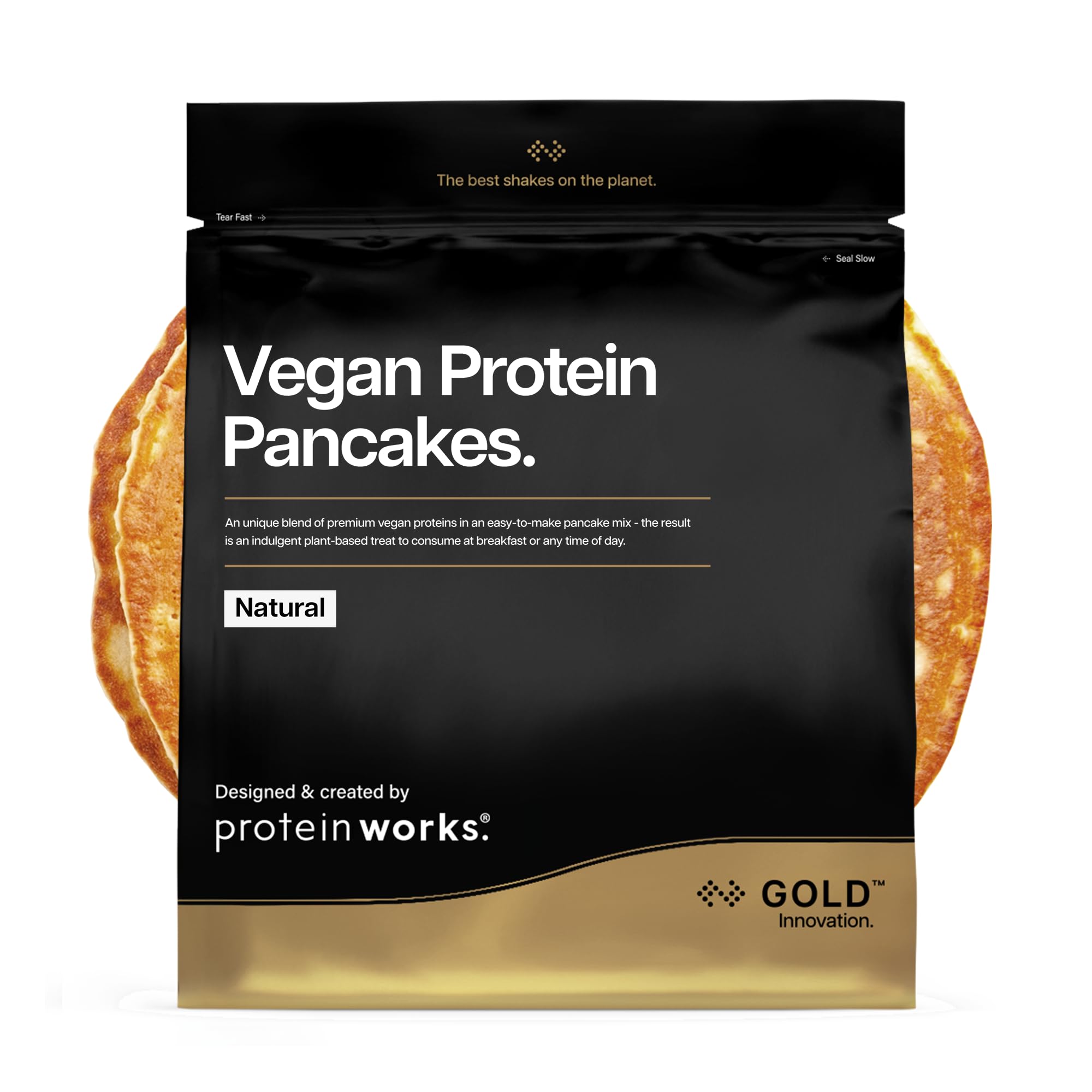 Protein Works | Vegan Protein Pancakes - Gold Innovation, Premium Vegan Protein Pancake Mix, Plant-Based Protein Breakfast, Low Sugar, Slow Release Carbs, Natural Flavour, 6 Servings, 500g