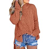 Imily Bela Womens Fuzzy Knitted Sweater Sherpa Fleece Side Slit Full Sleeve Jumper Outwears