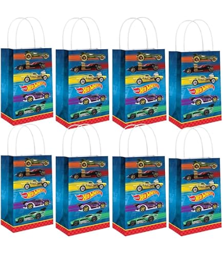 8 Hot Wheels-Papiertüten, 21 X 12,7 Cm – Bunt Bedruckt, Perfekt Für Kinderpartys Und Geschenke