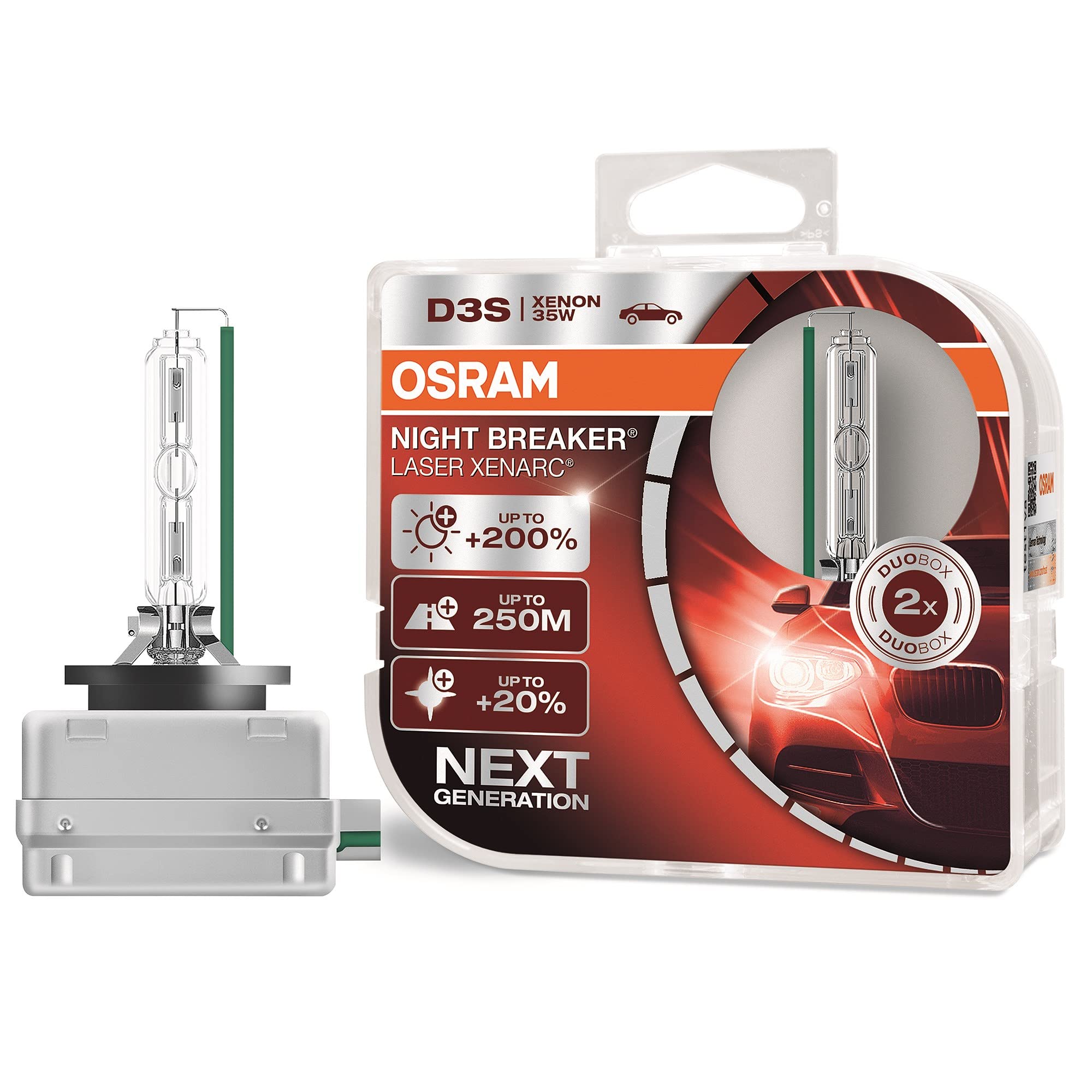 OSRAM XENARC NIGHT BREAKER LASER D3S, +200% more brightness, HID xenon bulb, discharge lamp, 66340XNL-HCB, duo box (2 lamps)