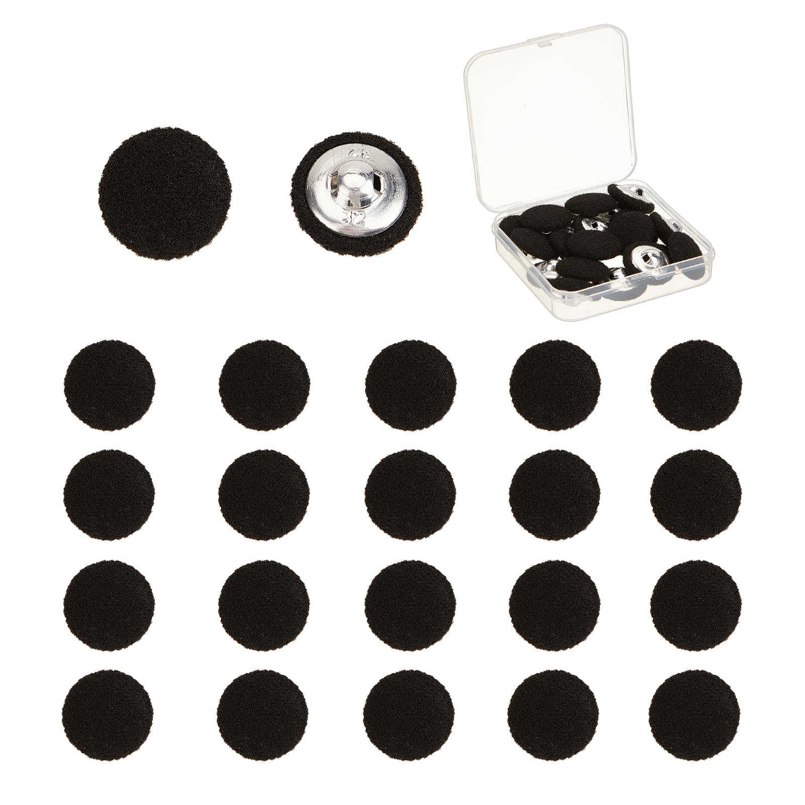 NICENEEDED 20PCS Black Tuxedo Buttons, Fabric Covered Metal Shank, Round, 20mm, Perfect for Vintage Jacket Sweater
