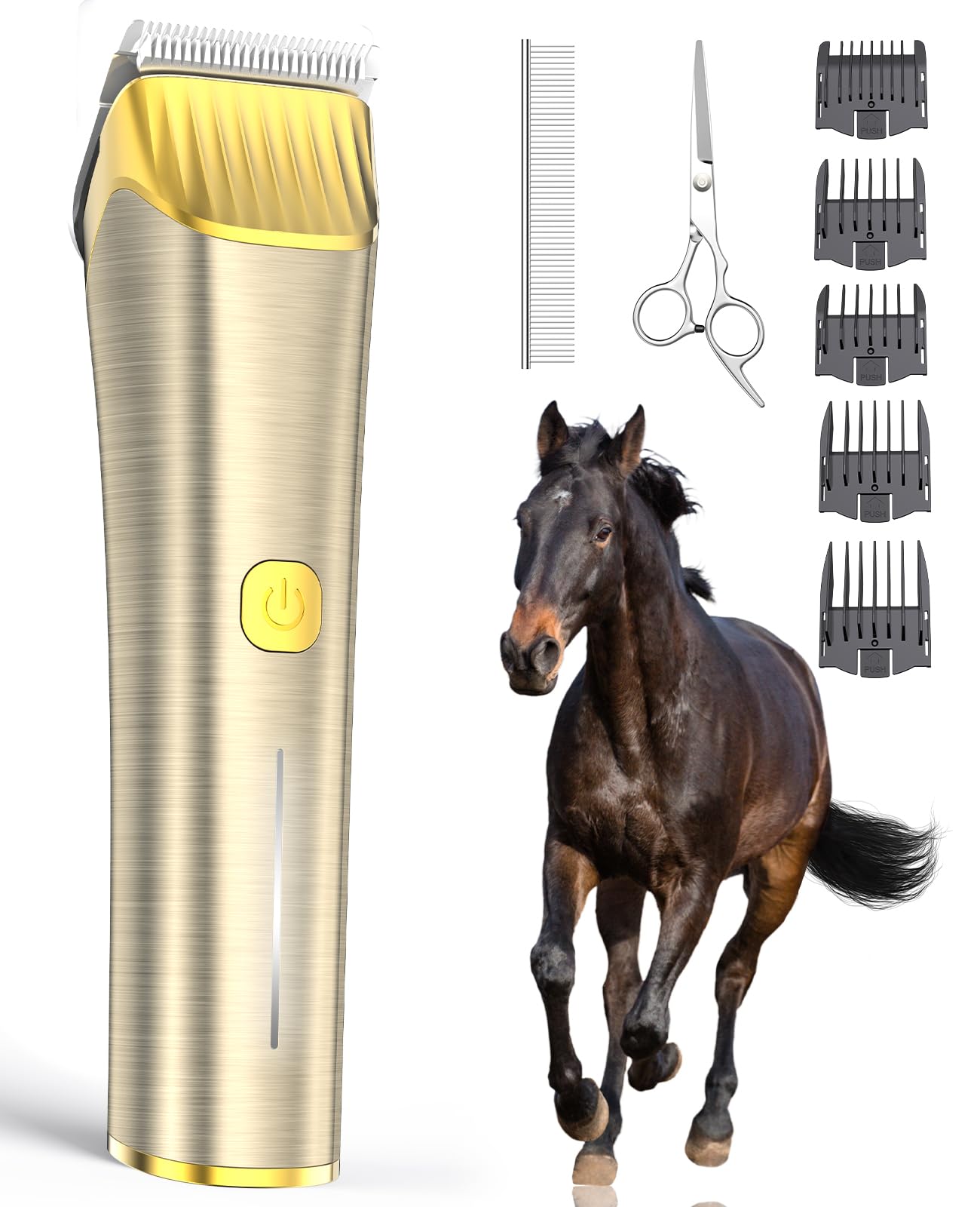 oneisall Horse Clippers,Low Noise Cordless Horse Grooming Kit for Horse Thick and Matted Long Hair with Metal Blade
