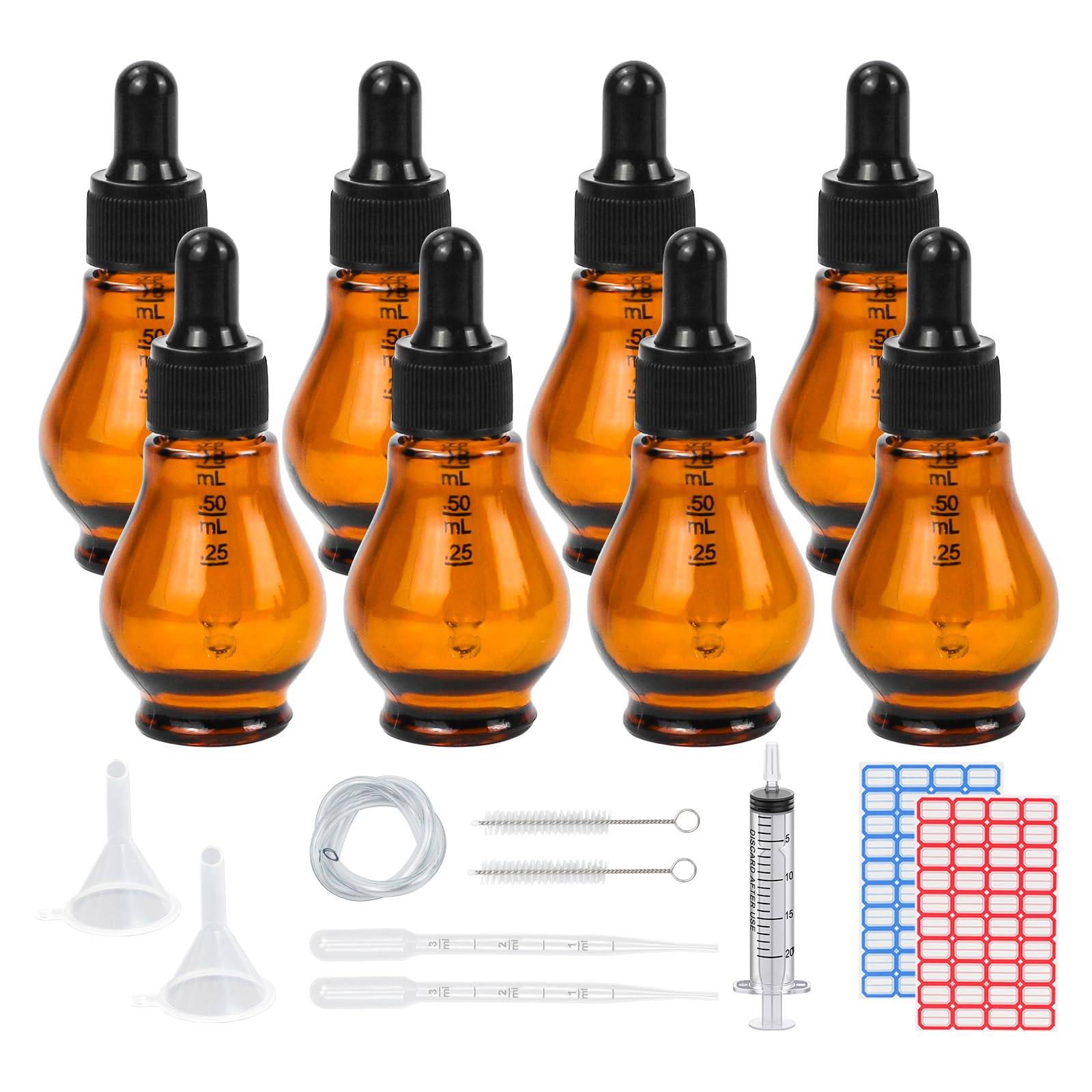 Reyshin 8 Pack Pear Shaped Amber Glass Bottles with Dropper Pipettes - Refillable Sample Bottles for Essential Oil, Massage Aromatherapy, Eye Drops (Amber 20ml) — image 1