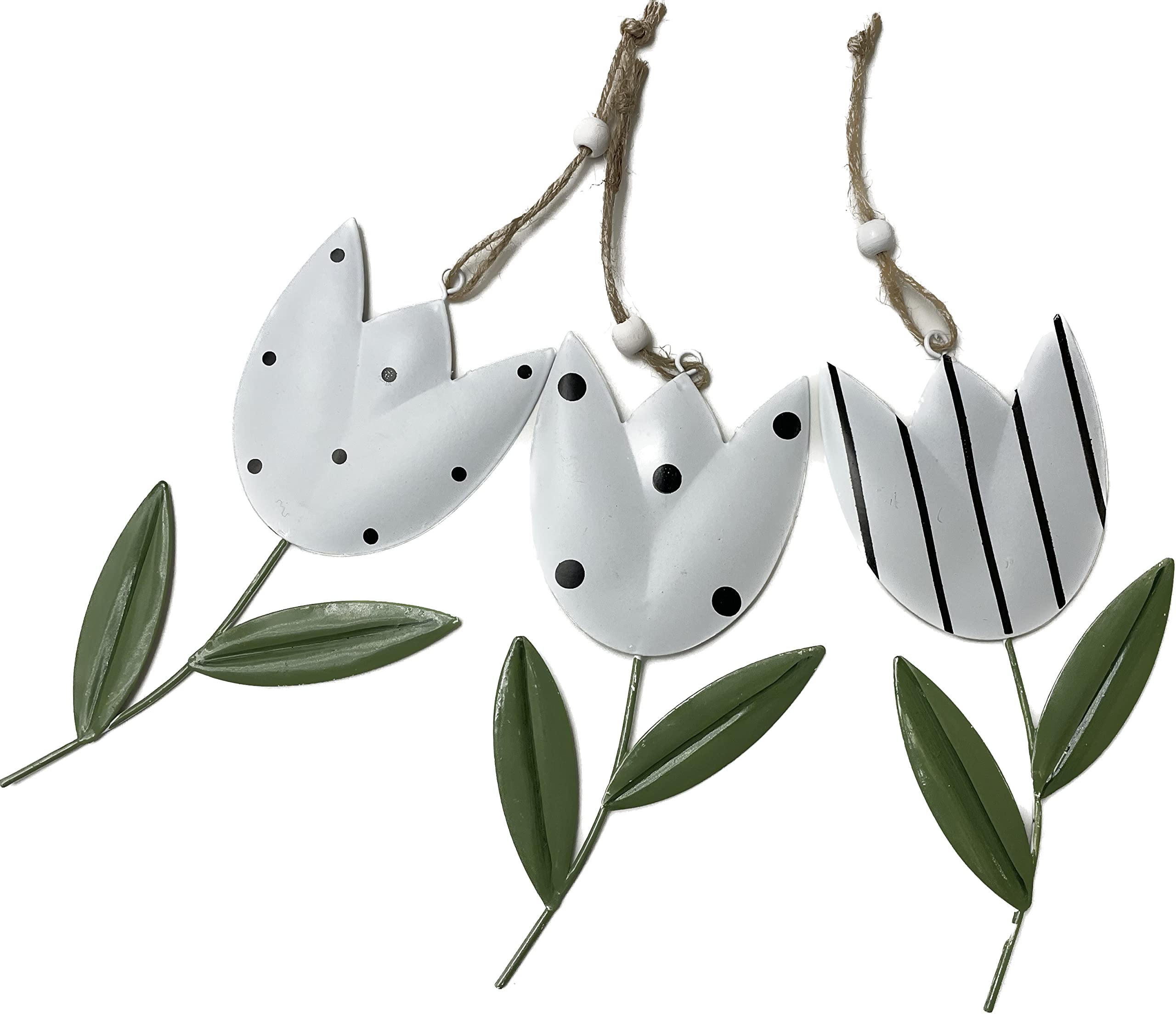 khevga Spring Decoration Metal Flowers Tulip Black White Set of 3