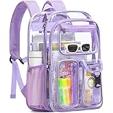QOECI Double-Layer Clear Backpack Heavy Duty, 17 Inch Large Clear Bookbag, Transparent See Through Backpack For Work, College, Travel, Sport- Light Purple