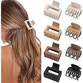 8pcs Medium Hair Clips for Women Cute Rectangle and Double Row Small Claw Clips for Thin/Medium Fine Hair Matte Nonslip Jaw Clips