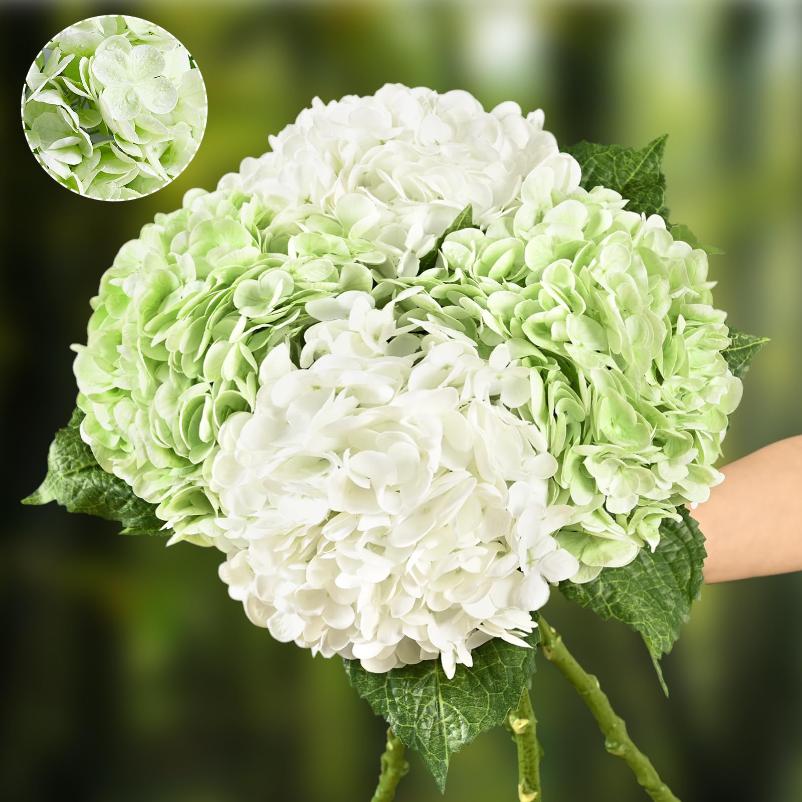 Photo 1 of ***MISSING PIECE*** Waipfaru 4Pcs Real Touch Hydrangea Artificial Flowers, Green & White Fake Hydrangea Flowers, 21" Lifelike Latex Faux Hydrangea Flowers for Wedding Bouquet Home Decor Centerpieces