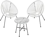SONGMICS Garden Patio Set 3 Pieces Acapulco Chair Glass Top Table White