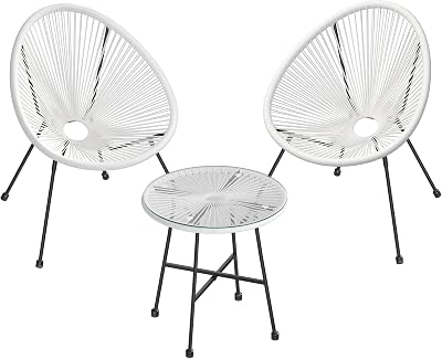 SONGMICS Garden Patio Set 3 Pieces Acapulco Chair Glass Top Table White