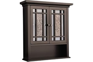 Teamson Home Windsor Over The Toilet Removable Wall Medicine Cabinet with 1 Fixed and 1 Adjustable Shelves 3 Storage Spaces 2 Glass Mosaic Doors and Rubbed Bronze-Finished Knobs, Dark Espresso