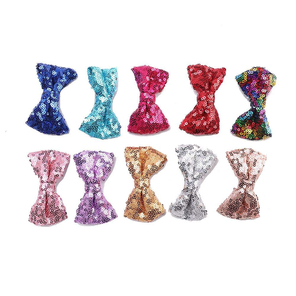 Pssopp 10pcs Pet Hair Clips for Dogs and Cats, Cute Bowknot Hairpins with Shiny Sequins Hair Bows for Small and Medium Dogs