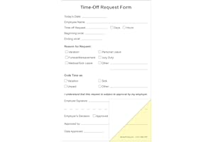 Becks Printing Employee Time Off Request Forms on 2 Part Carbonless Paper (Pack of 100)