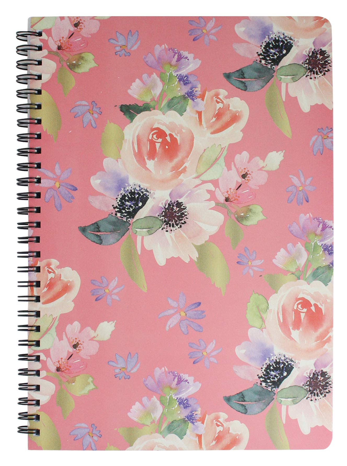 Emartbuy Floral Hard Cover Spiral Exercise Book Diary Notebook Notepad Writing Journal Ruled B5 Size 80 Sheets (160 Pages) - Hot Pink