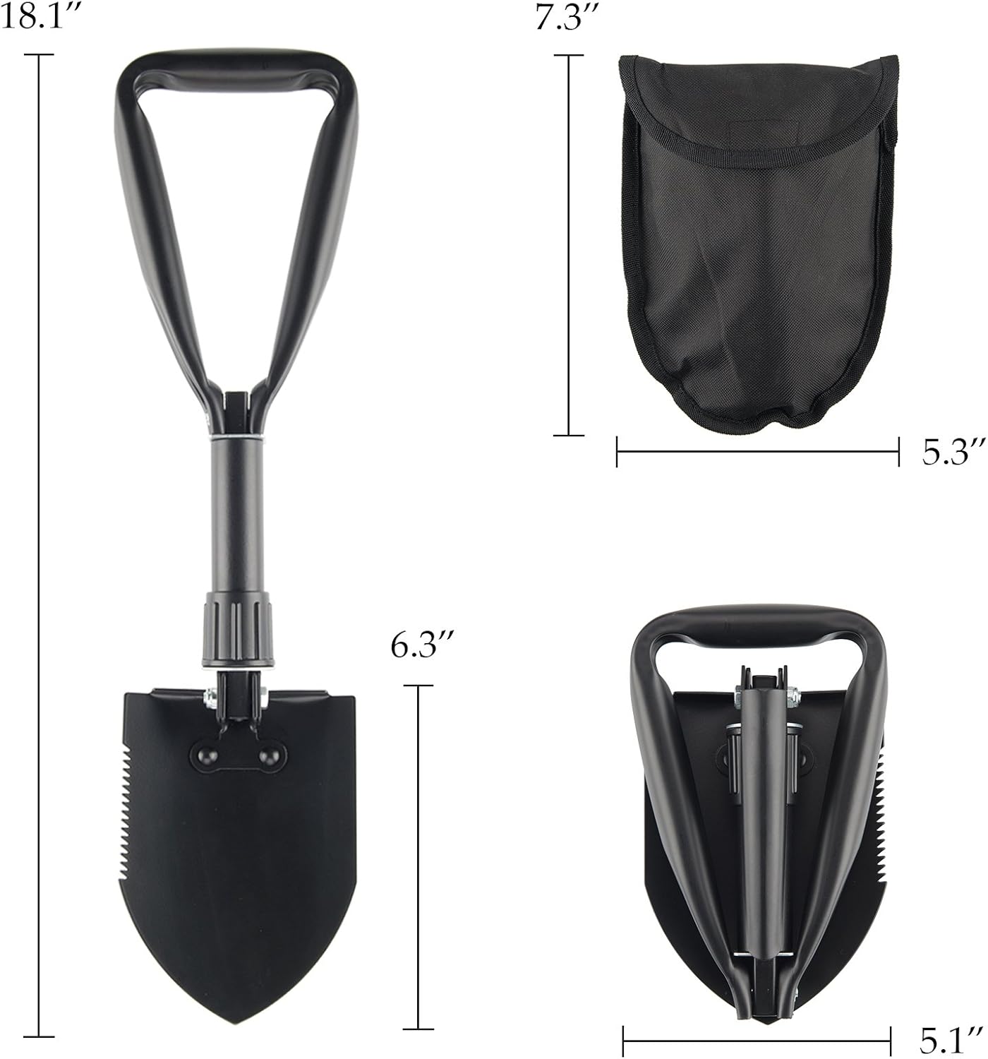 CO-Z Mini Folding Shovel High Carbon Steel Portable Lightweight Outdoor Survival Shovel, Nylon Carry Case, Camping, Hiking, Digging, Backpacking, Car Emergency : Clothing