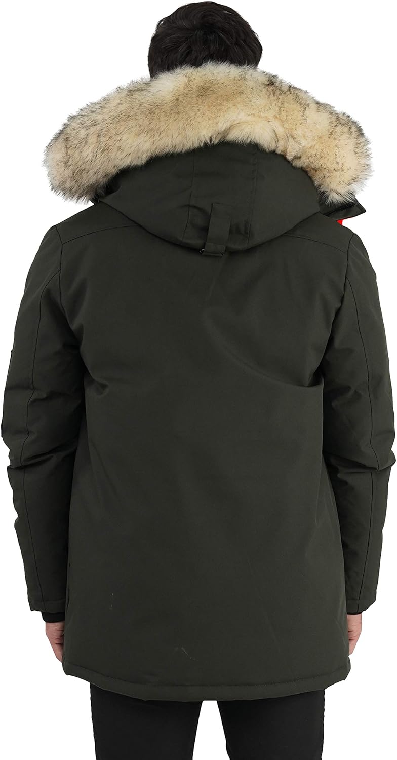 Molemsx Men's Down Jacket Warm Winter Parka Puffer Coat with Fur Hood Faux-Fur Trim XS-3XL: Clothing