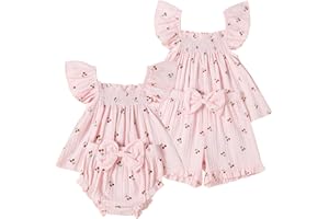 FAMIHAO Sister Matching Outfits Toddler Baby Girl Summer Clothes Ruffle Tops with Bow Bloomers Shorts Set