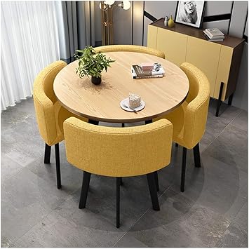 Amazon Com Nordic Negotiation Reception Tables And Chairs 1 Table And 4 Chairs Home Office Meeting Room Round Dining Table And Chair Set Cotton And Linen Chair Refreshment Shop Color Yellow