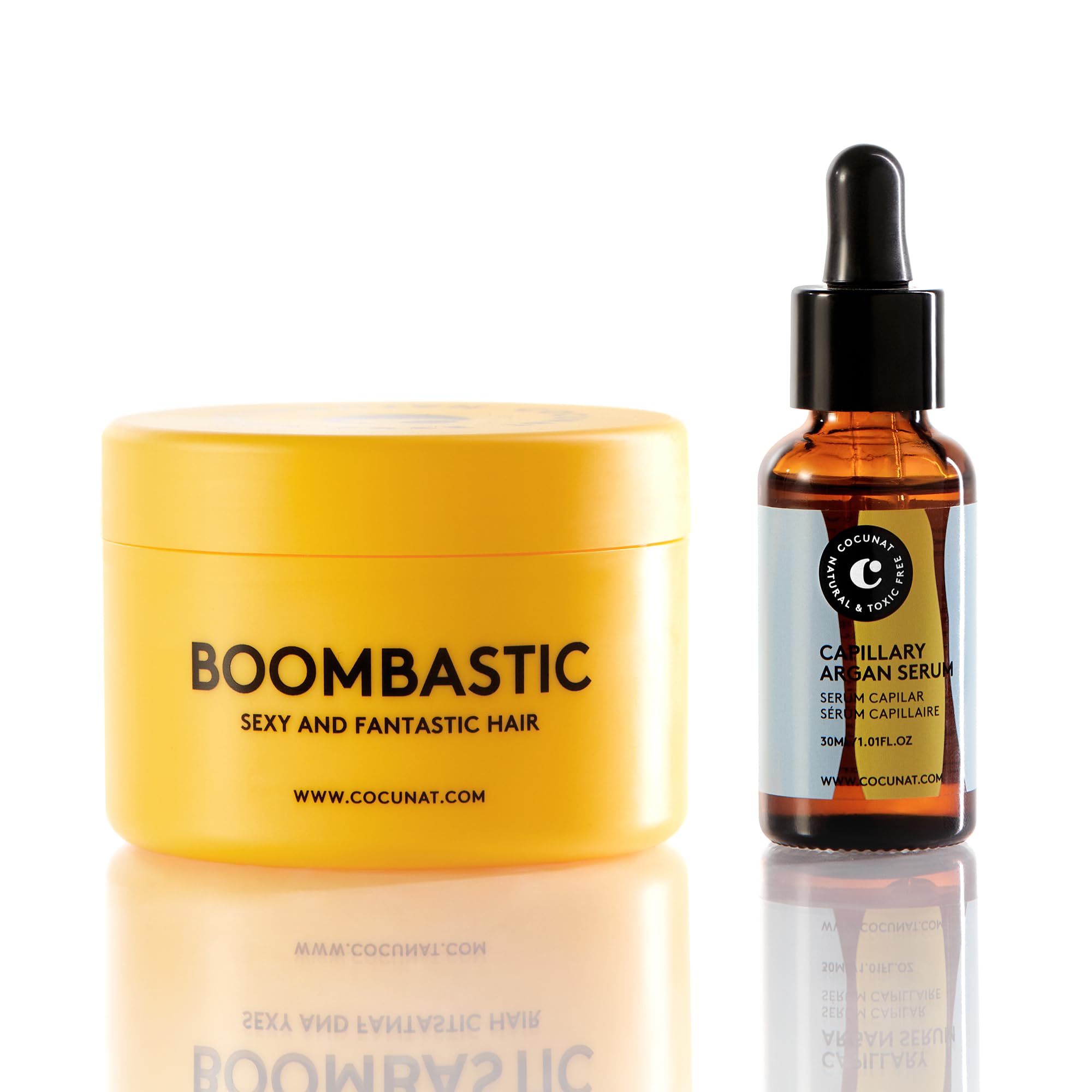 COCUNAT - Boombastic + Hair Serum - Nourishing Mask - Argan Serum - For Dry, Damaged or Damaged hair - Anti-Frizz - Silicone-Free - Curly Method - 200ml + 30ml