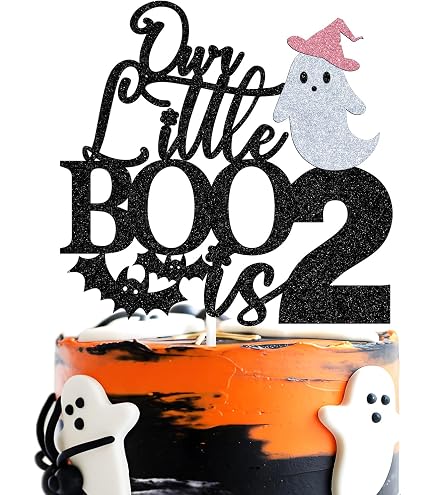 Boo I'm Two Halloween Birthday Cake Topper - Happy Boo Day Ghost Black Glitter Cake Topper - Baby Girl's 2nd Birthday Party Cake Topper - Happy Halloween Party Decoration
