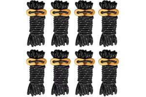 Smithok 8 Pack 4mm Guy Lines Ultralight Tent Cords with Aluminum Adjuster Tensioner Outdoor Camping Guylines Ropes for Tent Tarp,Climbing,Hiking Backpacking (Black)