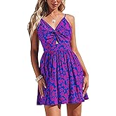 CUPSHE Women's Floral Mini Sundress Twisted V Neck Sleeveless Short Dress Self Tie Back Summer Vacation Beach Dress