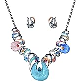 Fenni Jewelry Retro Women's Crystal Floral Petal Leaf Chunky Statement Necklace and Earrings Set Party Jewelry