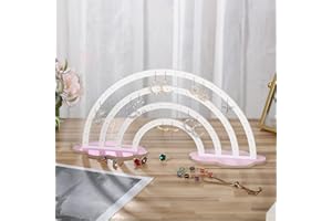 Purpeak Rainbow Earring Holder for Girls Acrylic Earring Organizer for Kids Earring Display Stand with Base 74 Holes for Holiday Gift(White)