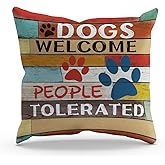 BXFAHZJ Funny Dogs Welcome People Tolerated Throw Pillow Cover Pillowcase - Dog Theme 18x18 Inch Decor for Sofa Bed Couch, Gifts for Housewarming, Dog Lovers