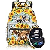 Luixdie Highland Cow Backpack for Teen Girls Women Sunflower Print Backpack for Kids Lightweight Bookbag for Elementary Preschool Bookbags