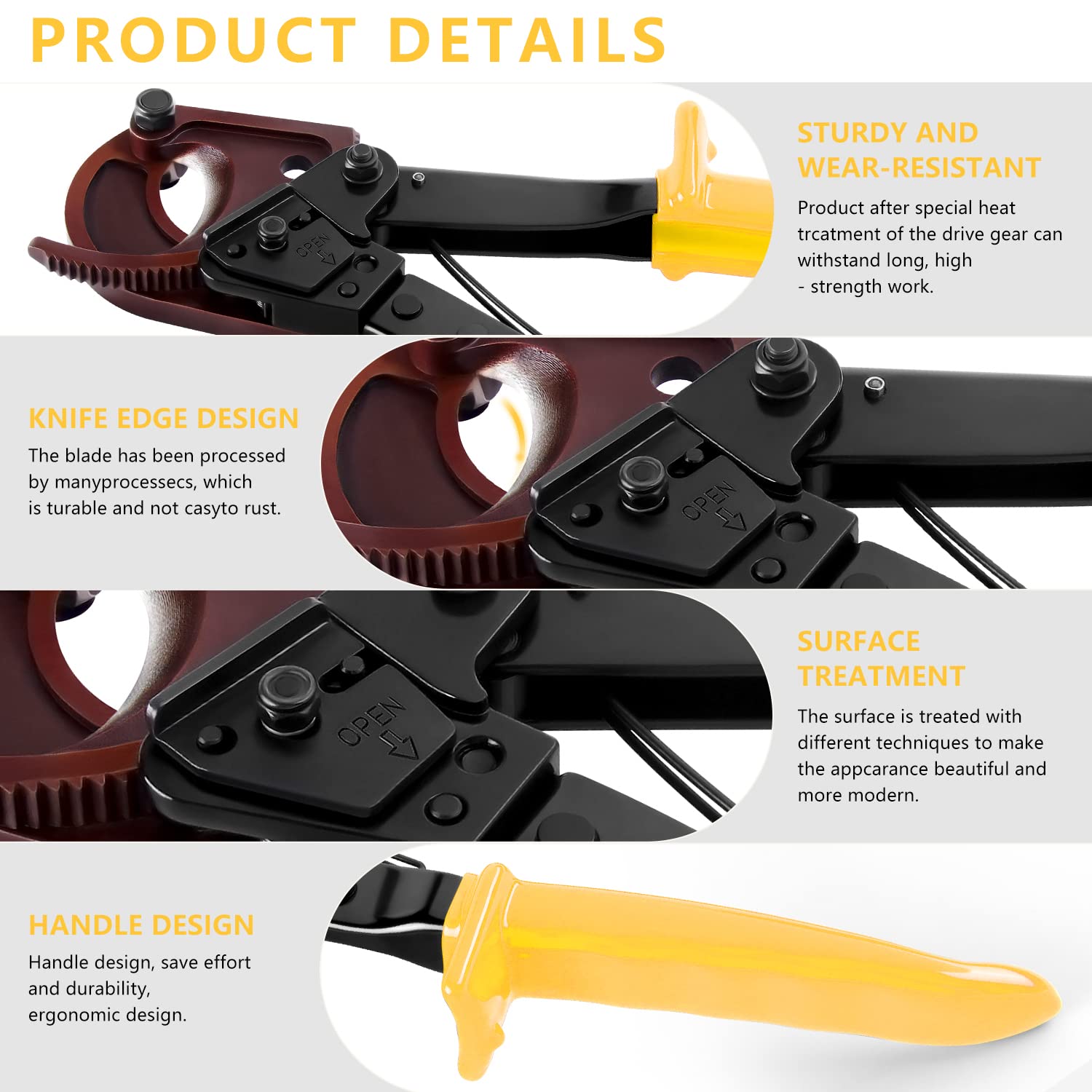 Flytuo FT-325 Ratschenkabelschneider Schwerlast-Werkzeug für Aluminium, Kupfer und elektrische Kabel bis zu 240mm² 5