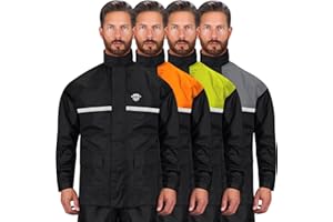 NOMAD USA Waterproof Motorcycle Rain Suit, 2-Piece Reflective Gear, Lightweight Riding Jacket & Pants, Protective Raincoat with Hoodie
