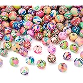 Pandahall 200pcs 10mm(0.39") Assorted Colorful Polymer Clay Round Beads Bubblegum Ball Beads Charms Flower Printed for Jewelry Makings 10mm