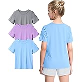 KEREDA Girls Athletic Shirts Quick Dry Short Sleeve Crew Neck T Shirts, Summer UPF 50+ Tee Tops for Teen Girls 3 Pack